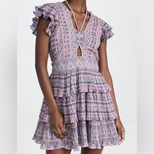 Sea New York Pink and Blue Ruffled V‑Neck Tiered Mini Dress